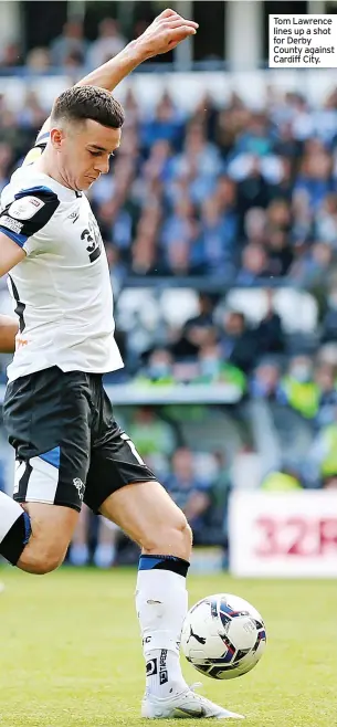  ?? ?? Tom Lawrence lines up a shot for Derby County against Cardiff City.