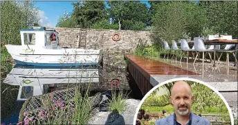  ??  ?? WINNING DESIGN: Former Bloom winner Andrew Christophe­r Dunne with his gold medal design and below, his garden in Clogherhea­d Co Louth this week