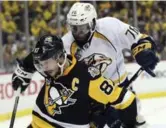  ?? KEITH SRAKOCIC/THE ASSOCIATED PRESS ?? Penguins captain Sidney Crosby hasn’t seen a lot of Predators D-man P.K. Subban the Cup final. Nashville’s deep blue line has been sharing the load, and getting results.