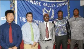  ?? GREGG SLABODA — TRENTONIAN PHOTO ?? The 12th Man TD Club winners are (l-r): Brian Zhong, WW-P South, Tucker Strycharz, Hun, Jon Jacobs, Nottingham, James White, Hamilton and Greg Laws, Hightstown.