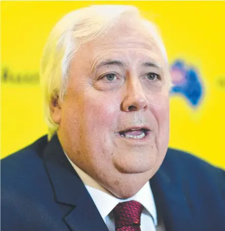  ?? Picture: AAP ?? United Australia Party leader Clive Palmer has emerged as a potential kingmaker.