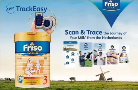  ??  ?? Friso Gold’s Trackeasy smart packaging app provides parents with assurance on the authentici­ty, safety and product quality of the company’s formulated milk powder for children.