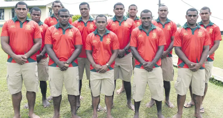  ?? Photo: Vilimoni Vaganalau ?? Republic of Fiji Military Forces rugby squad members (front from left- right) Agavito Sauvakarua, Viliame Tui, Mosese Tikoduadua, Aporosa Kenatale, Levani Kurumudu. (back left-right) Epi Cokanasiga, Daveta Koroitakal­i, Sevuloni Lutu, Simeli Naivaludua,...