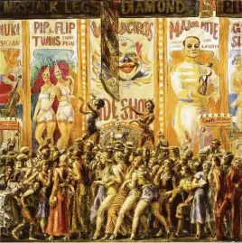  ?? Terra Foundation for American Art ?? Reginald Marsh’s “Pip and Flip,” which captures the buzz generated by the side shows, is featured in “Coney Island: Visions of an American Dreamland.”