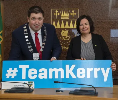  ??  ?? At the launch of the annual Kerry Month of Enterprise were Cathaoirle­ach Niall Kelliher and Kerry County Council Chief Executive Moira Murrell.