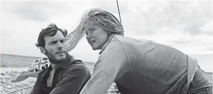  ?? PHOTOS BY STXFILMS ?? Sam Claflin and Shailene Woodley hit a storm at sea in the survival story “Adrift,” out in June.