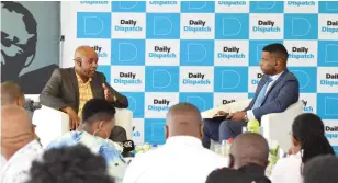  ??  ?? KEEPING THE FOCUS: Eastern Cape premier Phumulo Masualle, left, talks to the Daily Dispatch Editor Sibusiso Ngalwa during the Breakfast Dialogue about Youth Developmen­t in the province held at the Buffalo Park Cricket Stadium