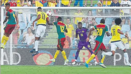  ?? FOTO: EFE ?? Yerry Mina anotó dos de los cuatro goles de Colombia en el partido en el que se enfrentó a Camerún en Getafe el pasado 13 de junio