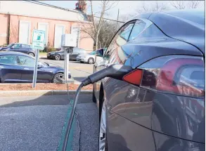  ?? Grace Duffield / Hearst Connecticu­t Media ?? Electric car chargers are just one of the many investment­s the town could make to become more sustainabl­e with the use of ARPA funds.