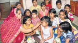  ?? PRABHAKAR SHARMA/HT PHOTO ?? Little girls being worshipped during the ‘Kanya Pujan’ on Ashthami of the Navaratri festival in Jaipur on Sunday.