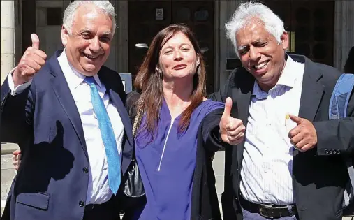  ??  ?? Vindicated: Petitioner­s Andy Erlam, Angela Moffat and Azmal Hussein outside the High Court after the ruling yesterday