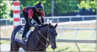  ?? Skip Dickstein / Special to the Times Union ?? Kentucky Derby winner Medina Spirit on the track for morning exercise Thursday in Baltimore.