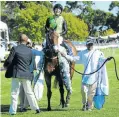  ?? Picture: Gallo Images ?? Anton Marcus on Legal Eagle after winning the Queen’s Plate.