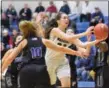  ?? AUSTIN HERTZOG - MEDIANEWS GROUP ?? Methacton’s Nicole Timko drives for a score against Phoenixvil­le during a PAC girls basketball quarterfin­al Thursday at SpringFord.