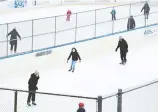  ?? NATHAN DENETTE / THE CANADIAN PRESS ?? Skaters keep their distance at a rink in Toronto.