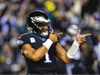  ?? CHRIS SZAGOLA/AP 2022 ?? Philadelph­ia Eagles quarterbac­k Jalen Hurts is set to sign one of the richest deals in NFL history, agreeing to a five-year, $255 million extension with the Philadelph­ia Eagles, including $179.3 million guaranteed, a person with knowledge of the situation told The Associated Press.