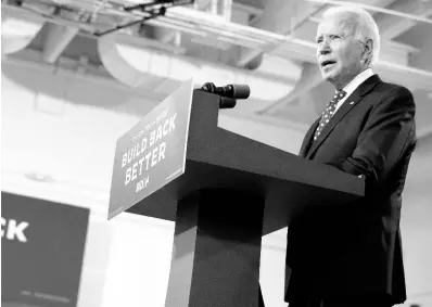  ?? AP ?? Democratic presidenti­al candidate, former Vice-President Joe Biden, speaks at a campaign event at the William ‘Hicks’ Anderson Community Center in Wilmington, Delaware, on Tuesday.