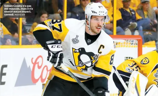  ??  ?? Sidney Crosby n’a pas été mauvais, mais il n’a exercé aucun impact, samedi.