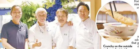  ?? ?? The Japanese chefs behind Kiwami: (from left) Chikaranam­oto CEO Tomo Yamane (Ippudo), Yakitori Hachibei chef Katsunori Yashima, Yabu chef Kazuya Takeda, and Hannosuke chef Kazuhito Sato Jin