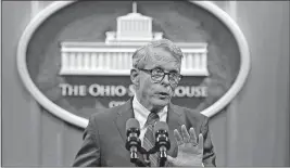  ?? [BROOKE LAVALLEY/DISPATCH] ?? Gov. Mike Dewine says the need for highway money in Ohio is dire, but he stopped short of endorsing an increase in the state gasoline tax.