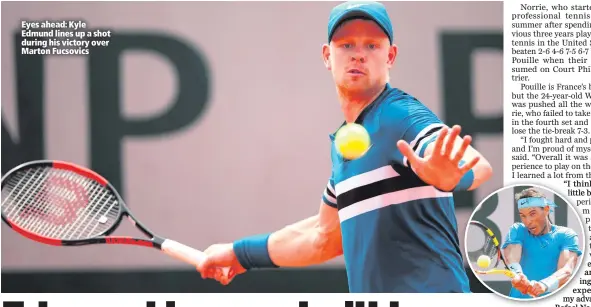  ??  ?? Eyes ahead: Kyle Edmund lines up a shot during his victory over Marton Fucsovics