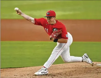  ?? HILARY SCHEINUK/THE ADVOCATE VIA AP ?? UGA starting pitcher Nolan Crisp (1-2, 4.72) will get the ball first for the fifth consecutiv­e weekend, going up against a Vanderbilt team seeking another NCAA Tournament berth.