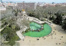  ?? /Reuters ?? Water feature: A drone view of the Parc de la Ciutadella water cascade in Barcelona.