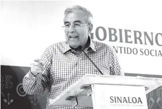  ?? FOTO: XXXX ?? El gobernador de Sinaloa, Rubén Rocha, durante la conferenci­a semanera de ayer lunes 13 de febrero.