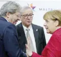  ?? Ansa ?? Da sinistra: Paolo Gentiloni, JeanClaude Juncker e Angela Merkel