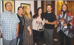  ?? (NWA Democrat-Gazette/Carin Schoppmeye­r) ?? Marvin Jones (from left), Germaine Simonson, Jeannie McIntire, Bianca Montoya, Uriah Nazario and Gayle Ross attend the Oct. 7 reception at the Museum of Native American History in Bentonvill­e.