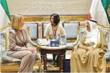  ?? AFP ?? Emir of Kuwait Shaikh Sabah Al Ahmad Al Sabah with EU foreign affairs chief Federica Mogherini in Kuwait City.