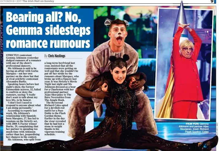  ??  ?? FILM FUN: Gemma Atkinson and partner Aljaz Skorjanec. Inset: Richard ‘Flash Gordon’ Coles