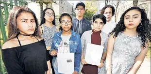  ??  ?? BATTLERS: Student journos (from left) Julie Chavez, Melanie Arevalo, Shelsy Baquis, Jonathan Bravo, Paloma Mendez, Manuel Peguero and Ainara Hidalgo are demanding to be heard.