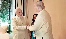  ?? — PTI ?? Prime Minister Narendra Modi with US President Donald Trump at an Asean Summit dinner in Manila on Sunday.