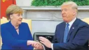  ?? REUTERS ?? ▪ US President Donald Trump welcomes German Chancellor Angela Merkel at the White House on Friday.