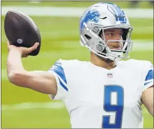  ??  ?? Detroit Lions quarterbac­k Matthew Stafford is pictured during the first half of Sunday’s game.