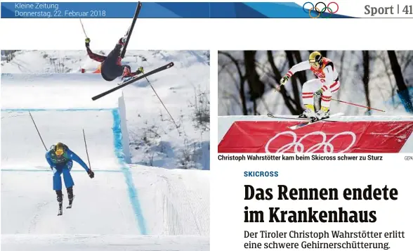  ?? GEPA ?? Christoph Wahrstötte­r kam beim Skicross schwer zu Sturz