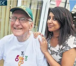  ??  ?? Bill Stephenson with lifestyle co ordinator Bubs Birdi at The Burroughs Care Home’s Commonweal­th Games