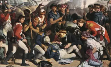  ??  ?? Daniel Maclise included a black sailor in his painting of the death of Nelson on board HMS Victory