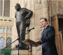  ?? JESSICA TAYLOR/POOL/GETTY IMAGES ?? Prime Minister David Cameron speaks at a memorial service for Sir Winston Churchill in Westminste­r Hall on Friday.