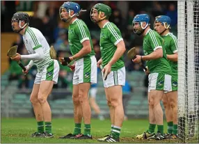  ??  ?? IN LINE: Limerick goalkeeper Nicky Quaid and team mates Gavin O’Mahony, Seán Finn, Richie McCarthy and Mike Casey defend a free against Galway