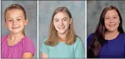  ??  ?? Armuchee Elementary student Ellia Mcclain, Model High student Sara Grace Abernathy and Coosa Middle student Mari Claire Wilson won recognitio­n at the 16-district regional level of the Young Georgia Authors competitio­n.