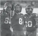  ?? ROB SCHUMACHER/THE REPUBLIC ?? Arizona State linebacker Merlin Robertson (8) reacts after a sack against Michigan State in the second half on Sept. 8 at Sun Devil Stadium.