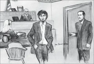  ?? Jane Flavell Collins European Pressphoto Agency ?? DZHOKHAR TSARNAEV is depicted after hearing the jury’s decision that he should receive the death penalty for his role in the Boston Marathon bombings. After his formal sentencing, appeals will follow.