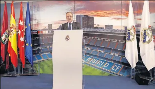  ??  ?? Florentino Pérez, en una imagen de archivo de un discurso ofrecido en el Palco de Honor del Santiago Bernabéu.