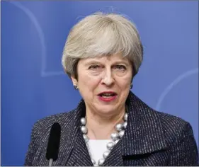  ??  ?? Britain’s Prime Minister Theresa May gives a press conference with Swedish Prime Minister Stefan Lofven following their talks at Rosenbad, Stockholm, Sweden, on Monday. JONAS EKSTROMER/TT NEWS AGENCY VIA AP