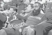  ?? Ezra Shaw / Getty Images ?? James Harden watches the end of the Rockets’ season after doing his part with 35 points in Game 5 but receiving little help from his teammates.