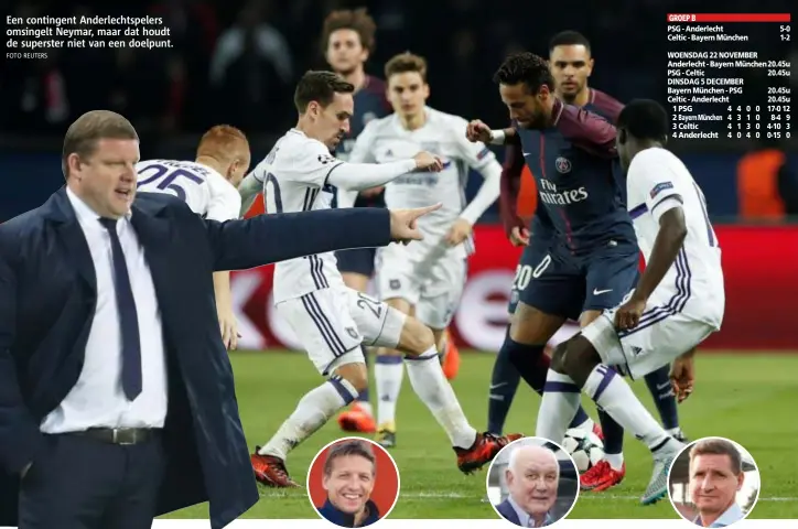  ??  ?? Een contingent Anderlecht­spelers omsingelt Neymar, maar dat houdt de superster niet van een doelpunt.