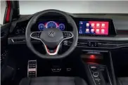  ??  ?? Sporty wheel and red screen graphics are GTI touches