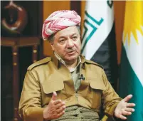  ?? (Azad Lashkari/Reuters) ?? MASSOUD BARZANI, president of Iraq’s Kurdistan region, speaks with Reuters during an interview in Erbil, Iraq, on July 6.